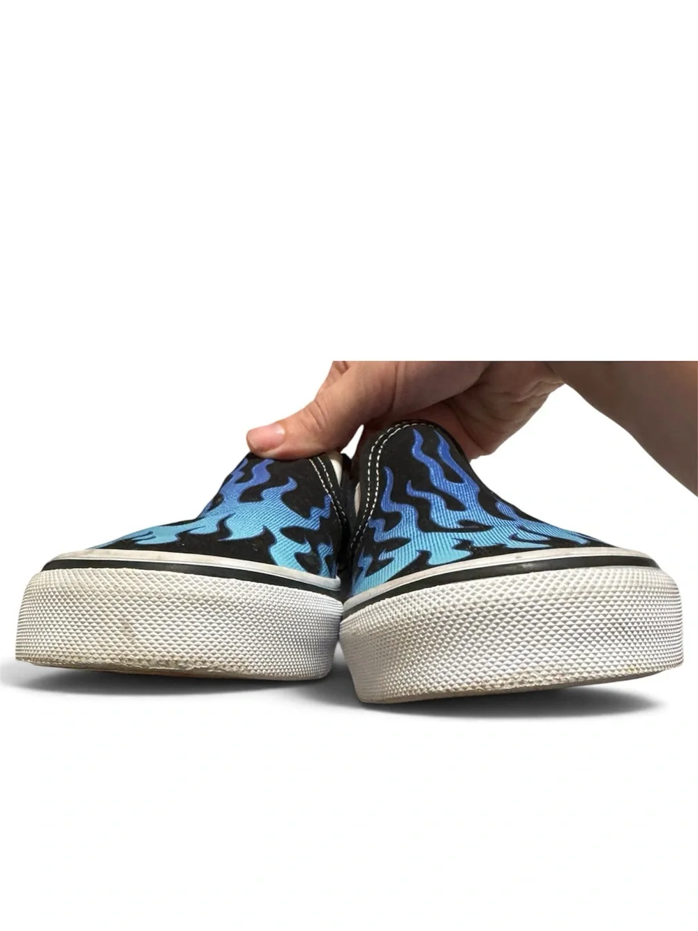 Vans Asher Blue Flame Slip-On Sneakers 4Y EUC Unisex Youth Kids Skater Shoes